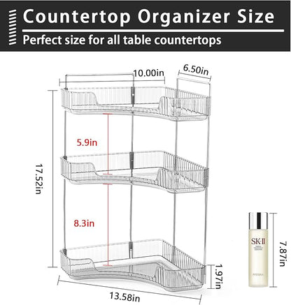 shuang qing 3-Tier Corner Bathroom Counter Organizer – Classic Storage Shelf for Makeup, Perfume & Toiletries, Space-Saving C