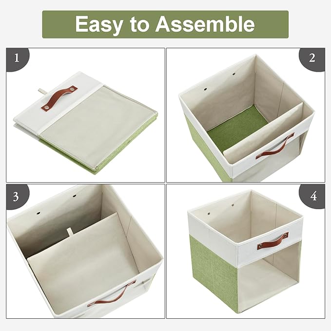 Bagnizer Storage Cubes, 4 Pack Linen Foldable Storage Bins (13 x 13 inch) with Clear Window and Handles, Fabric Organizer for