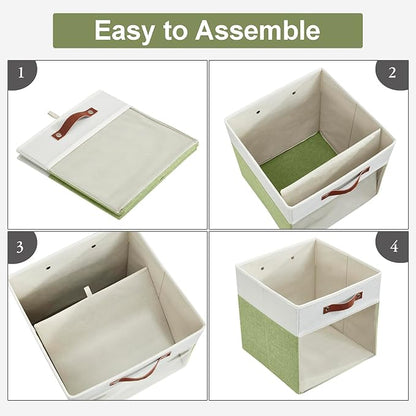 Bagnizer Storage Cubes, 4 Pack Linen Foldable Storage Bins (13 x 13 inch) with Clear Window and Handles, Fabric Organizer for