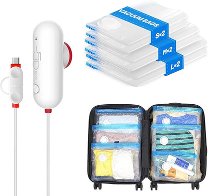 VMstr Vacuum Seal Bags for Clothing Travel, Vacuum Storage Bags with USB Electric Pump, Compression Space Saver for Luggage S