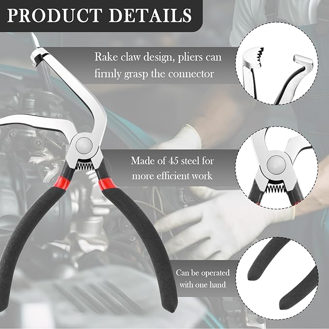 2PCS Car Electrical Disconnect Pliers & 1PC Hose Clamp Plier Kit,Electrical Connector Pliers with Serrated Design for Breakin
