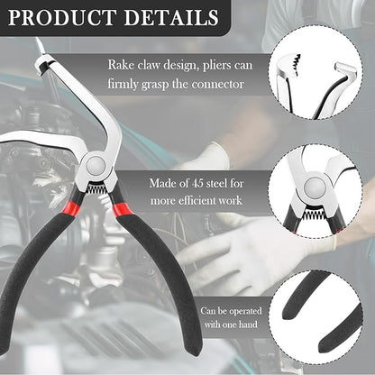 2PCS Car Electrical Disconnect Pliers & 1PC Hose Clamp Plier Kit,Electrical Connector Pliers with Serrated Design for Breakin