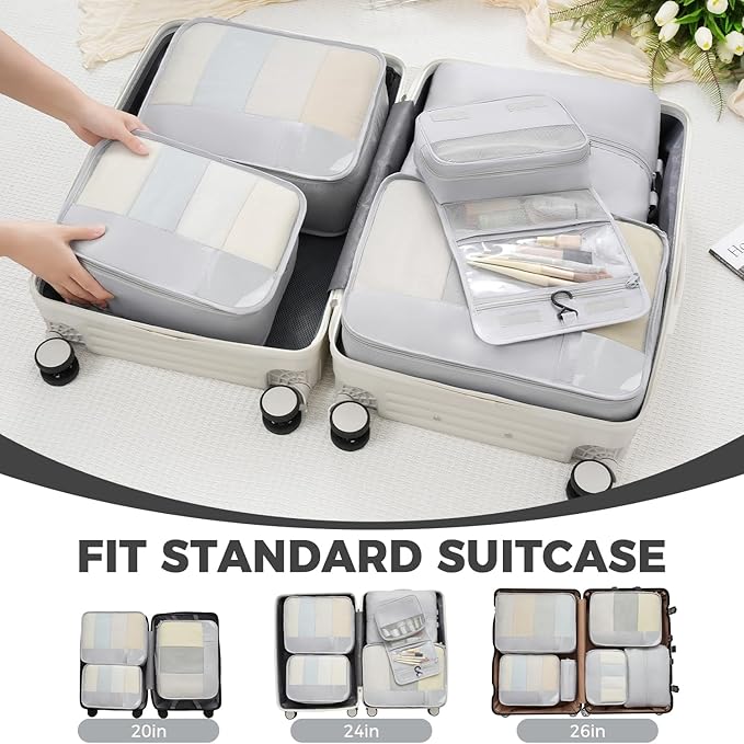 BAGAIL 9 Set Packing Cubes with Packing List Luggage Packing Organizers for Travel Accessories (Light Grey)