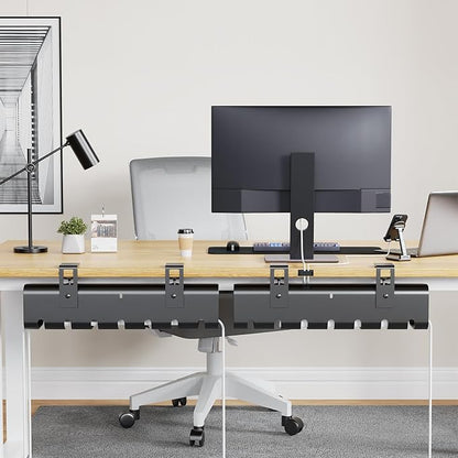 2 Pack No-Drill Under Desk Cable Management Tray 33.8 inch Large Wire Cord Organizers, Cable Management Under Desk for Home and Office No Damage Black