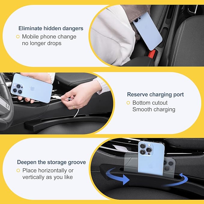 Car seat Gap Filler 2-Piece Multi-Functional Storage Belt with PU Material, seat Side Gap Filler to Prevent Items from Fallin