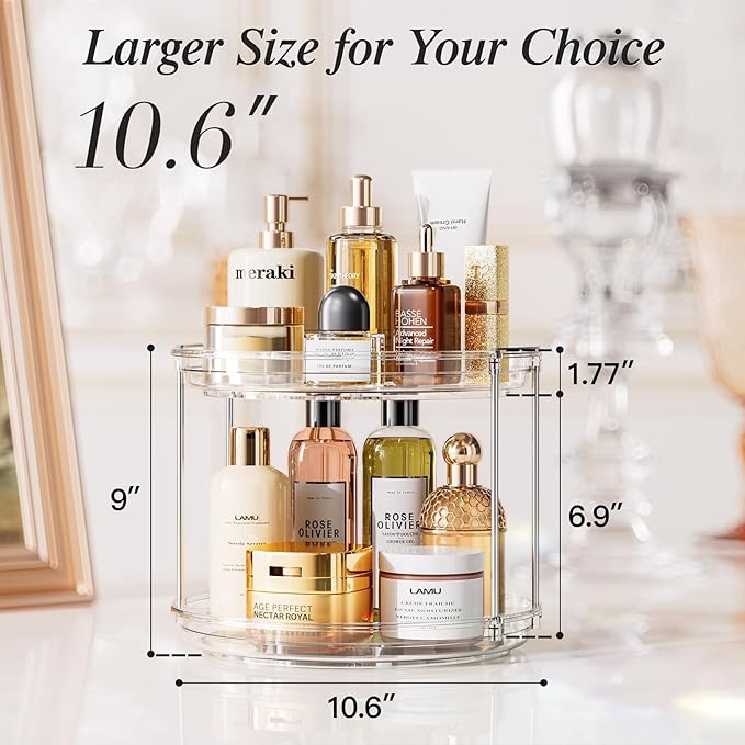 LAMU 2 Pack 2 Tier Lazy Susan Turntable Organizer 10.6'' Rotating Spice Rack Organization for Cabinet, Kitchen, Pantry, Count