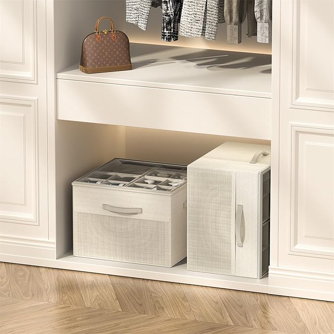 Aokeyee Shoe Organizer for Closet,2 Pack Foldable Shoe Storage Organizer Box Bin with Adjustable Dividers and Clear Cover, Fi