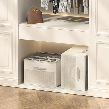 Aokeyee Shoe Organizer for Closet,2 Pack Foldable Shoe Storage Organizer Box Bin with Adjustable Dividers and Clear Cover, Fi