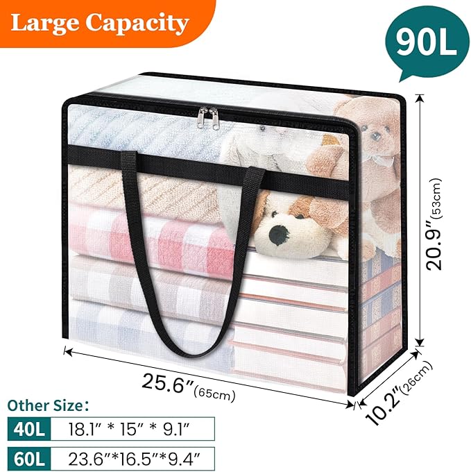 TasticTotes 6 Pack Clear Storage Bags for Comforter, Clothes & Bedding, Plastic Blanket Storage with Zipper and Handle, Movin