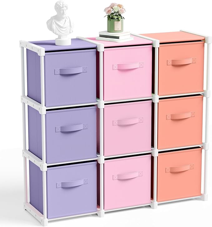 9 Cube Storage Organizer with Shelf Back to School Boxes 11 Inch Toy Storage Bins Closet Organizers Drawers Fabric Dresser fo