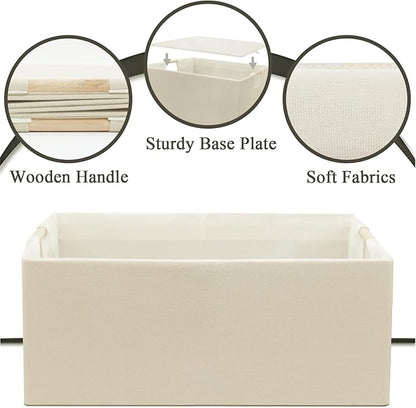 Foldable Fabric Storage Cubes, 2 Packs Cloth Storage Baskets with Wooden Handles, Collapsible Shelf Closet Organizer Bins, Re