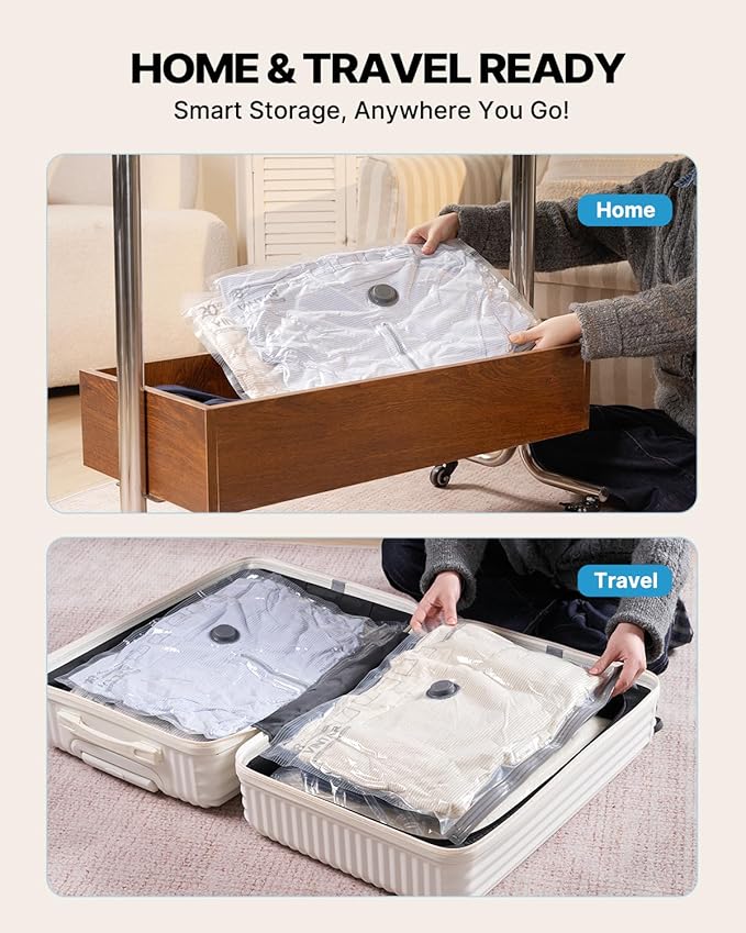 Vacuum Seal Bags for Clothing Travel, VINTAR 12 Pack Vacuum Storage Bags with Rechargeable Wireless Pump, Space Saver Bags(3 