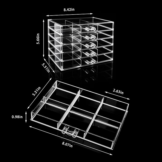 Clear Acrylic Jewelry Storage Box, Earring Jewelry Organizer with 5 Drawers, 5-Layer Jewelry Box for Women, Earrings Display 