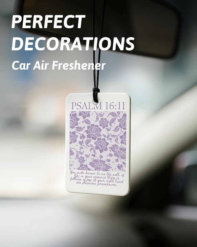 Purple Christian Car Air Freshener 4 Pcs, Girly Pink Bow Floral Religious Hanging Air Freshener for Cars Closet Drawer Books,