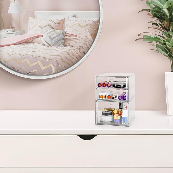 Sorbus Makeup Organizer With 3 Drawers, Acrylic Drawer Organizer for Makeup, Office Organization and Storage, Art Supplies, J