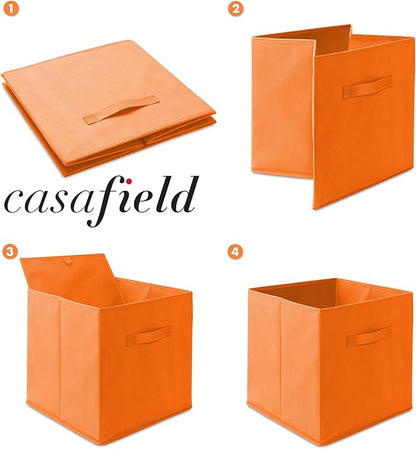 Casafield Set of 6 Collapsible Fabric Cube Storage Bins, Orange - 13" Foldable Cloth Baskets for Shelves, Cubby Organizers & 