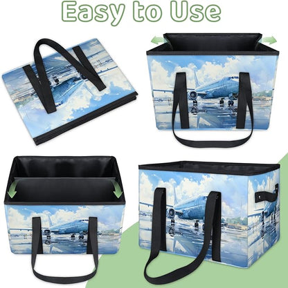 Reusable Grocery Bags Heavy Duty Shopping Bags Foldable Large Tote Bags with Long Handles & Hard Bottom