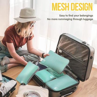 Compression Packing Cubes 6 Set, Dual Zipper Compression Packing Cubes for Travel, Space-Saving Packing Bags for Suitcases, p