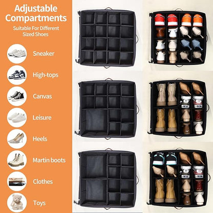 INSTY 2 Pack Shoe Organizer for Closet, Fits up to 32 Pairs, Adjustable Dividers for Shoe Storage, Space-Saving Shoe Bins and