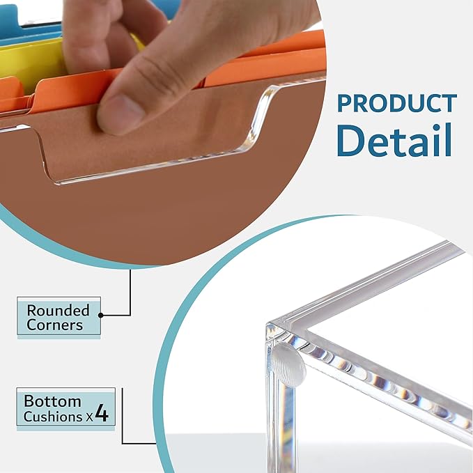 DINGHUO Acrylic File Folder Organizer, Hanging File Organizer Box, File Holder with Handles for Letter Size/A4, Clear File Bo