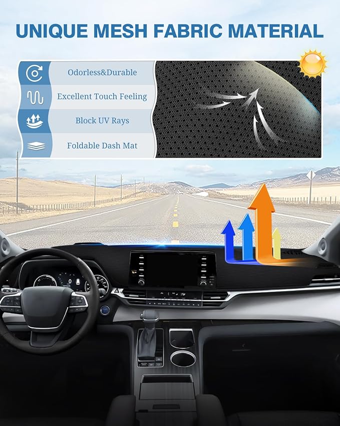 FIILINES Dash Cover for Toyota Sienna 2021-2026, Dashboard Mat Cover Sienna Accessories Mesh Dash Mat Sunshade Nonslip Protec