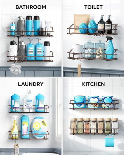 Nieifi Shower Caddy Shelf Storage Rack Adhesive Without Drilling Stainless Steel with Hooks for Washroom, Lavatory, Restroom,