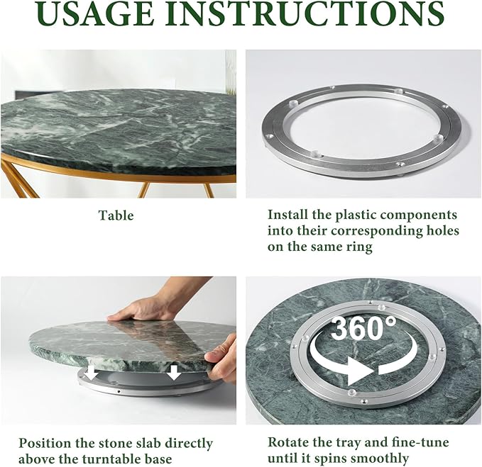 Koville 16'' Green Marble Lazy Susan Marble Turntable for Kitchen Dinning, Lazy Susans Organizer for Cabinet, Serving Rotatio