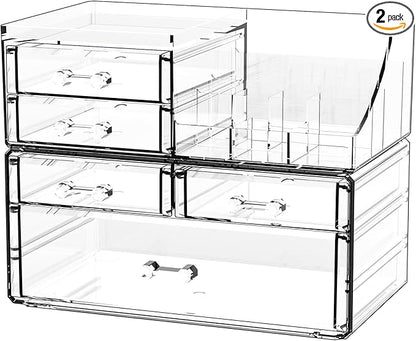 Cq acrylic Clear Make up Organizers for Vanity,Skincare Organizer With 5 Drawers for Dresser,Plastic Cute Desk Accessories Or