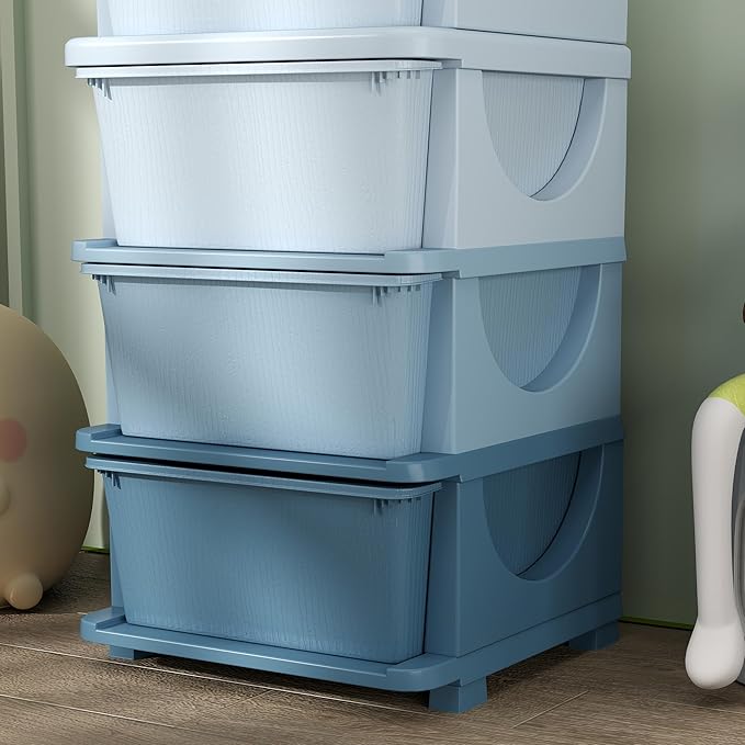 Qaba 4 Tier Kids Storage Unit, Toy Organizers and Storage with 4 Drawer Chest for Kids Bedroom Nursery Kindergarten Living Ro