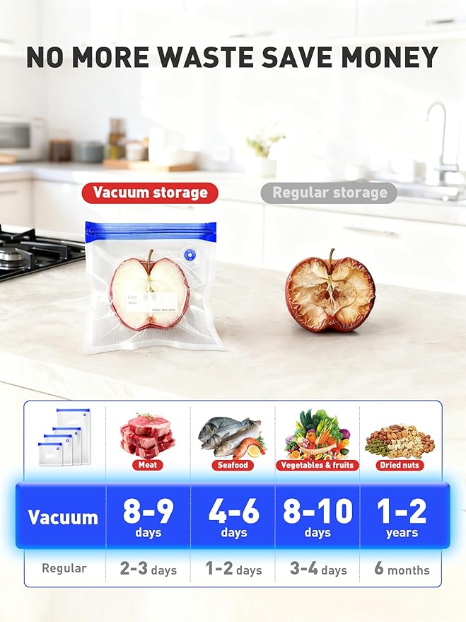 30 Pcs Reusable Vacuum Sealer Bags for Food, L-Size (10 x 13in) BPA-Free Vacuum Storage Bags with Sealing Clips & Leak-Proof 