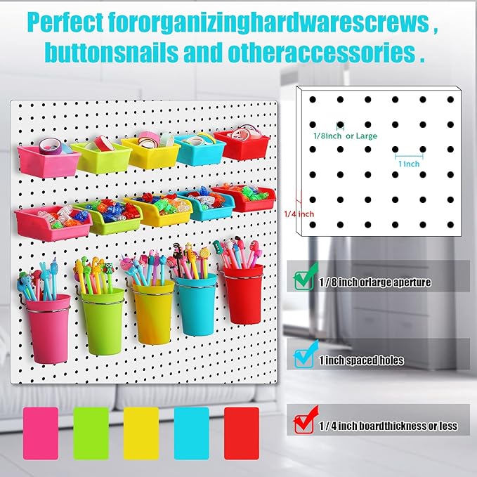 Yookeer 20 Pcs Pegboard Bins and Cups with Hooks and Loops Peg Assortment Organizer Accessories Various Tool Organizer Pegboa