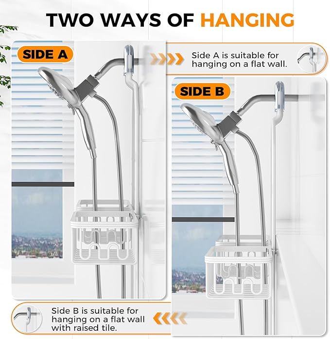 REINHARDT Aluminum Shower Caddy Hanging Adjustable Shower Caddy, Rustproof Hanging Shower Organizer with Hooks Soap Holders, 