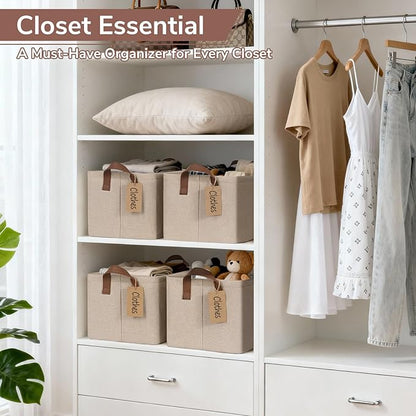 CHICVITA 4 Pack Storage Baskets for Shelves, Foldable Closet Organizer Bins with Handles, Toy Storage Basket for Nursery Livi