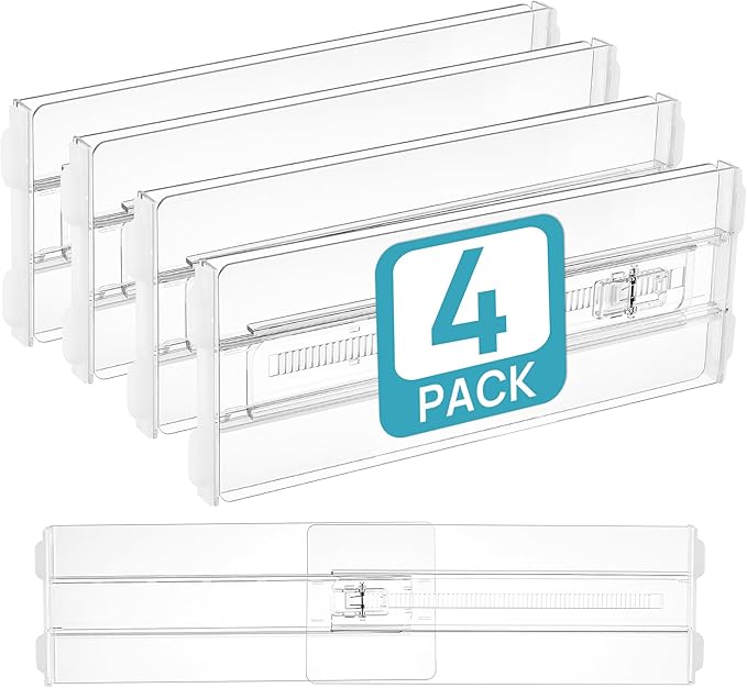 Vtopmart 4 Pack Drawer Dividers for Clothes, 4" High 10.2"-16.5" Adjustable Expandable Dresser Drawer Organizer, Clear Plasti