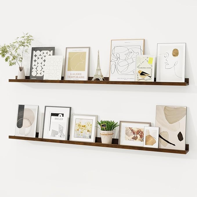 Picture Ledge Shelf, Floating Shelves Set of 2, 48 Inches Solid Wood Nursery Book Shelves for Toys Storage, Kids Bookshelf Wa
