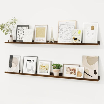 Picture Ledge Shelf, Floating Shelves Set of 2, 48 Inches Solid Wood Nursery Book Shelves for Toys Storage, Kids Bookshelf Wa