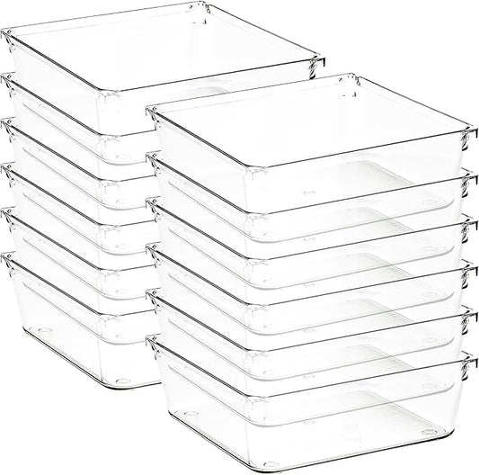 12 Pack Drawer Organizer - 6" X 6" Clear Acrylic Storage Bins with Non-Slip Pads, Versatile Desk Tray for Makeup, Jewelry, Ki