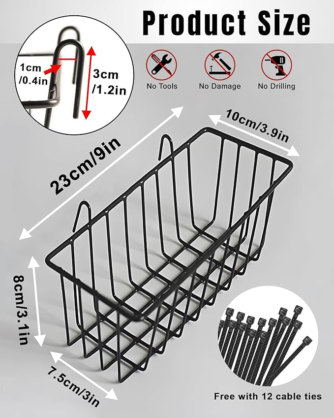 6 Pack Wire Baskets, Grid Panel Hanging Wall Basket, Grid Wall Accessory, Display and Storage Wall Basket for Kitchen, Home D