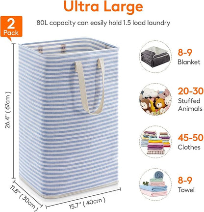 Lifewit 2 Pack Laundry Basket 80L Each, Collapsible Clothes Hamper with Reinforced Handles, Freestanding Waterproof Design fo