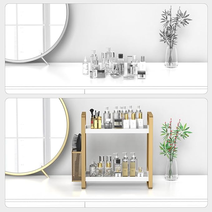 LEMIKKLE Bathroom Counter Organizer with Basket, Perfume,Makeup Organizers for Vanity,Storage Organizers for Bathroom, Kitche