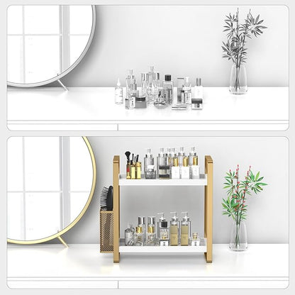 LEMIKKLE Bathroom Counter Organizer with Basket, Perfume,Makeup Organizers for Vanity,Storage Organizers for Bathroom, Kitche