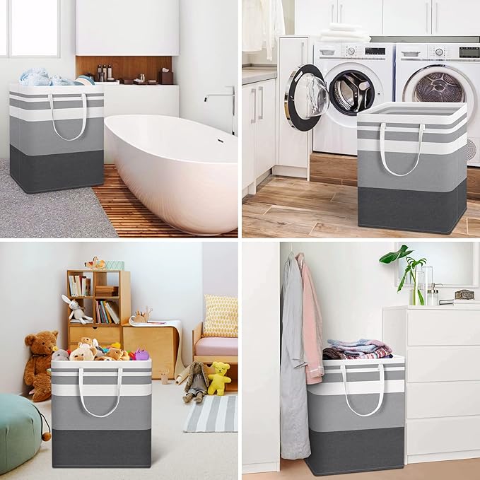 HomeHacks Laundry Basket,100L Each Waterproof, Freestanding Laundry Hamper, Collapsible Tall Clothes Hamper with Extended Han