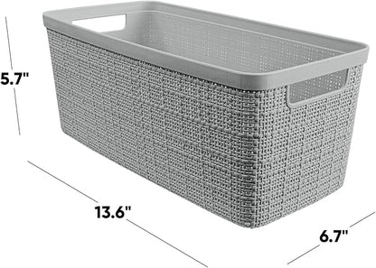 Curver Set of 8 Slim 6.8L Jute Decorative Plastic Organization and Storage Baskets - Perfect Bins for Home Office, Closet She