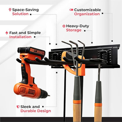 TIDYME Garage Tool Organizer Wall Mount - 96 inches - Sturdy Storage Rack with Adjustable Hooks, Anti-Rust - Easy Installatio