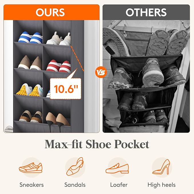 Lifewit 8 Tier Over the Door Shoe Organizer with 15 Large Deep Pockets, Fabric Hanging Shoes Shelf for Closet, Dorm Storage, 