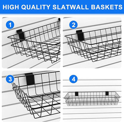 4 Pack Extra Large Slatwall Baskets, 24" x 12" x 4" Slatwall Panel Hanging Wire Basket for PVC Slatwall Ventilated Metal Slat