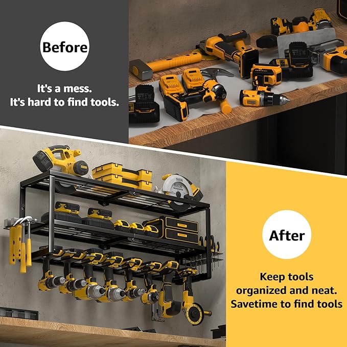 YYR Heavy Duty Power Tool Organizer Wall Mount, Cordless Drill Hanger Storage Rack, Battery Tools Holder with Charging Statio