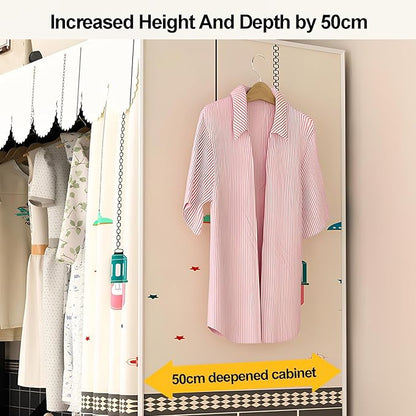 Portable Wardrobe Closet with Cover, Metal Clothing Organizer for Bedroom, Foldable Clothe Rack, Garment Rack for Hanging Clo