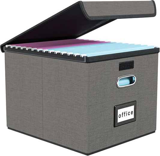 Huolewa File Organizer Box with Lid, Collapsible File Folder Organizer for Office Document Storage, Filing Box with Plastic S
