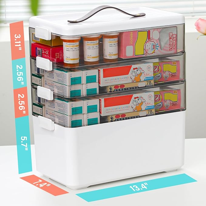 Homaigie Extra Tall 4-Tier Medicine Cabinet Organizer for Upright Medicine Bottles Organizer, Portable Medicine Storage Box w